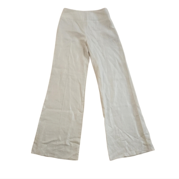 Black Halo Off White Linen Pants W/ Silvery threading Built In Belt Gorgeous 6 - Picture 2 of 5